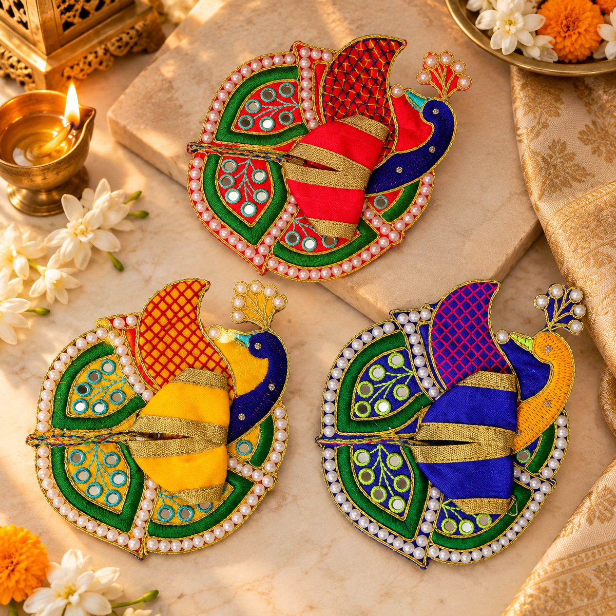 Brindabani Peacock Design Shringar Poshak Combo – Set of 3
