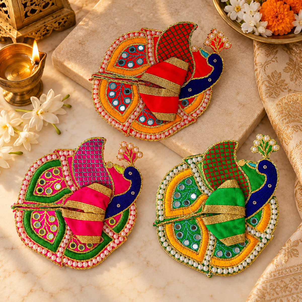Brindabani Peacock Design Shringar Poshak Combo – Set of 3