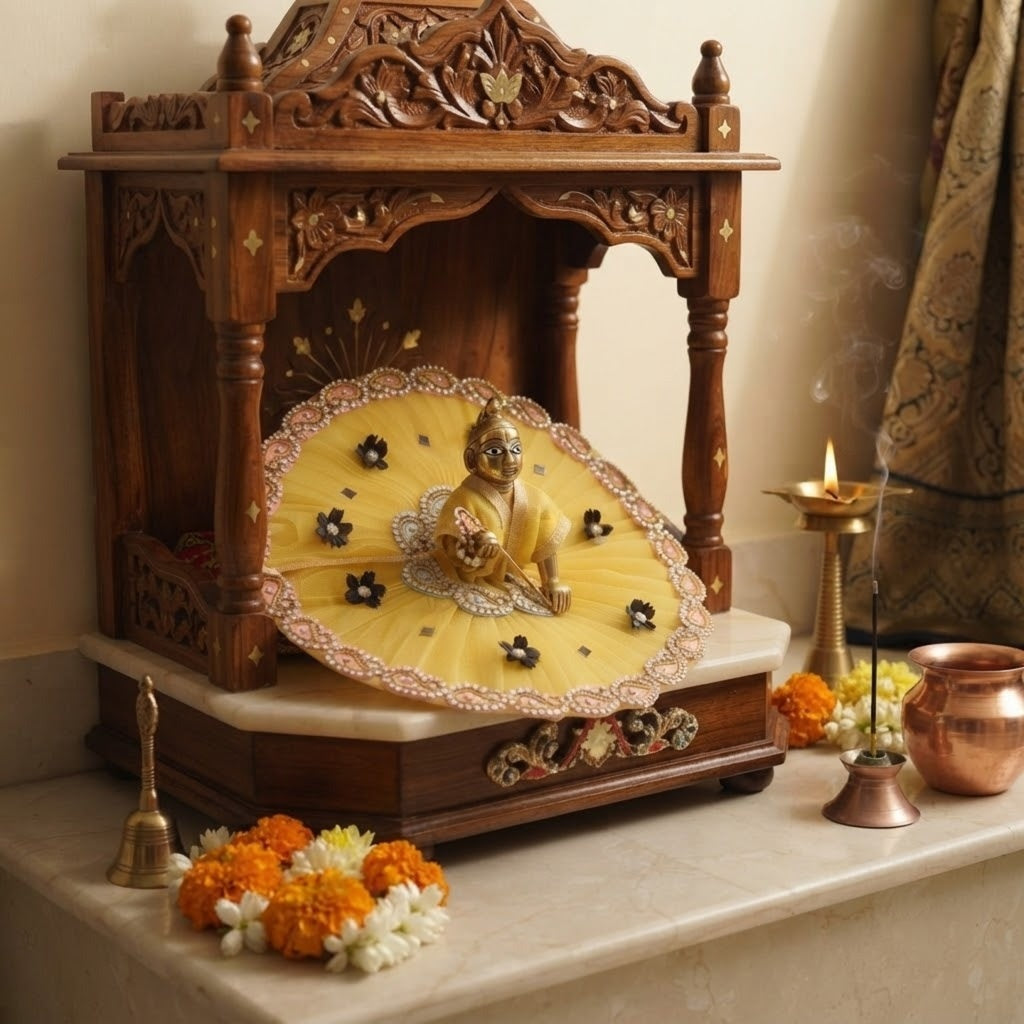 Lemon Net Embroidered Poshak for Laddu Gopal Ji