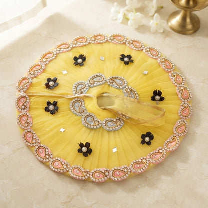 Lemon Net Embroidered Poshak for Laddu Gopal Ji