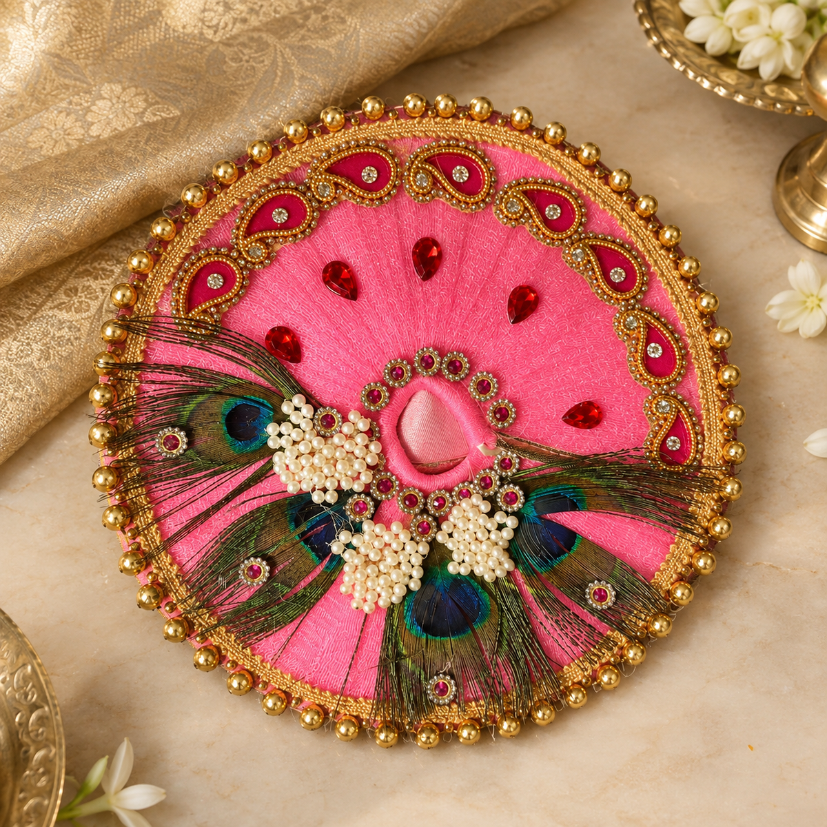Peacock Feather Kundan Poshak for Laddu Gopal Ji
